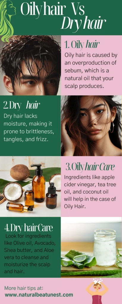 oily hair vs dry hair infograhic made by natural beauty nest