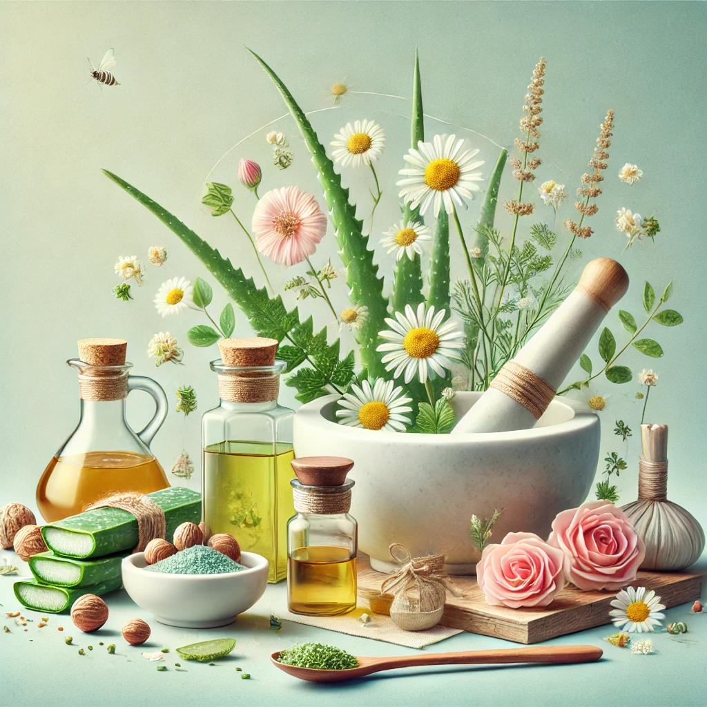 DALL·E 2024 11 26 17.23.31 A visually appealing image depicting an artistic representation of an organic skincare concept. The image features a kitchen setting where fresh natur